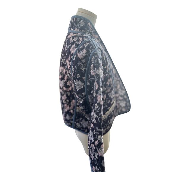 MNG Large Reversible Quilted Crop Jacket Blue Purple Cotton Boxy Oversz Crop NWT - Picture 4 of 14